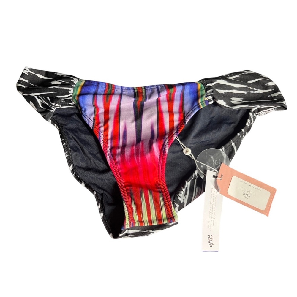 NWT Pilyq Tribal Fire FANNED FULL BOTTOMS Bikini Swim Suit Black/Multi SIZE M